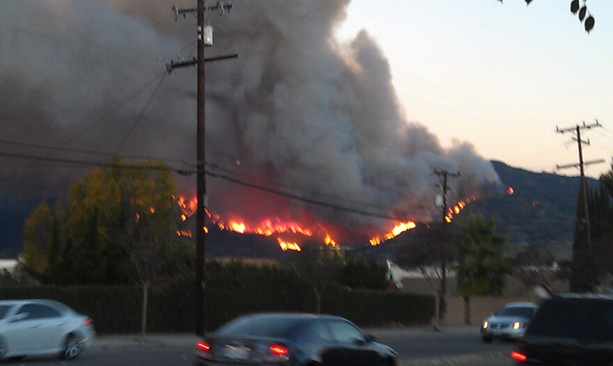 Fire as seen from Lone Hill Avenue in Glendora, north of the 210 Freeway, on Thursday, Jan. 16, 2014.