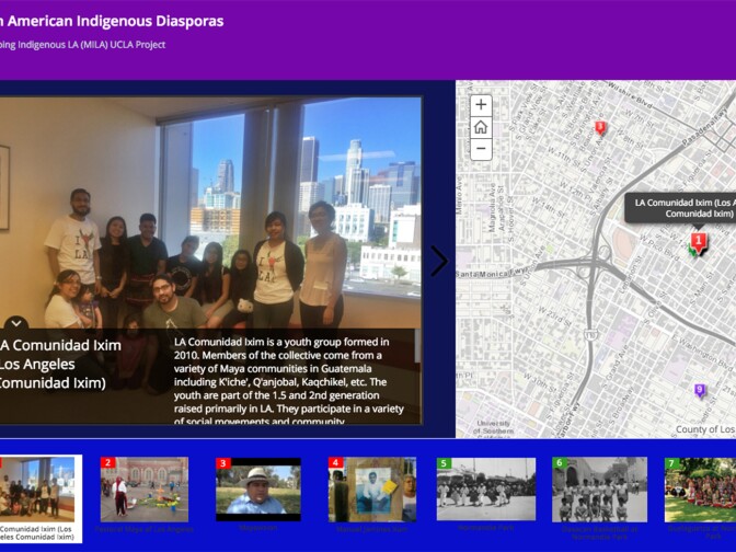 The Mapping Indigenous LA website shows a "story map" about Latin American indigenous communities in Los Angeles.