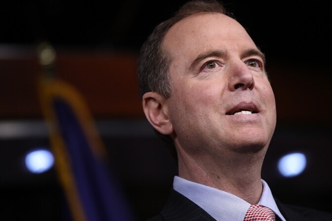 WASHINGTON, DC - MARCH 22:  Rep. Adam Schiff (D-CA), ranking member of the House Permanent Select Committee on Intelligence, responds to committee chairman Devin Nunes's comments earlier in the day about incidental collection of communications relating to U.S. President Donald Trump during the period of the presidential transition March 22, 2017 in Washington, DC. During the press conference Schiff indicated frustration with the actions of Nunes after briefing the press and White House before speaking with him, the highest ranking Democrat on the committee.  (Photo by Win McNamee/Getty Images)