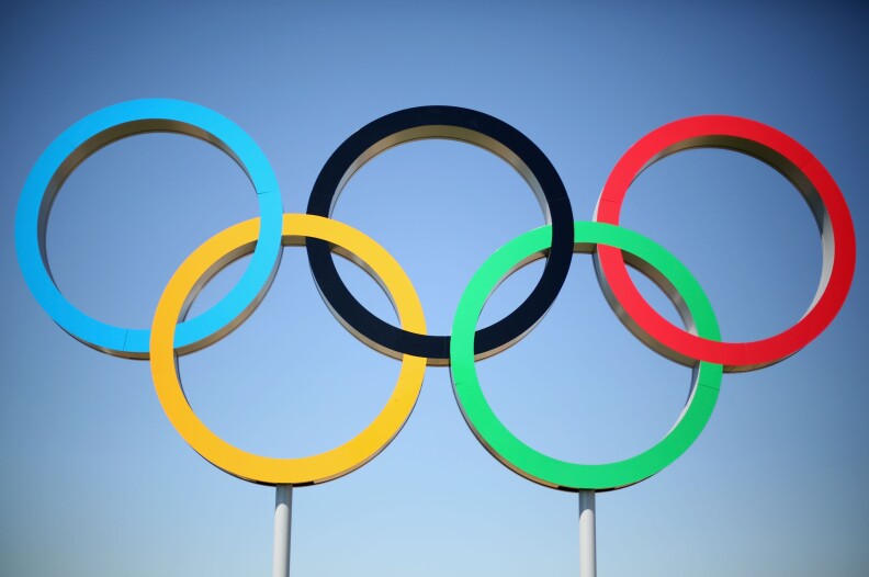LONDON, ENGLAND - JULY 23:  The Olympic rings are seen ahead of the London Olympic Games at the Olympic Park on July 23, 2012 in London, England.  (Photo by Mark Kolbe/Getty Images)