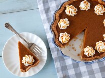 A slice of pumpkin pie. 