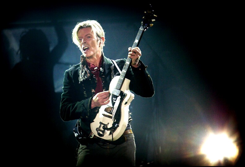 Rock legend David Bowie performs on stage at the Forum in Copenhagen late 07 October 2003. 