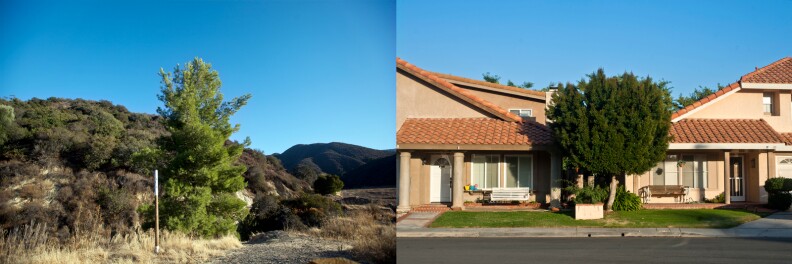 Left: Developers have shown interest in building housing tracts in areas of Cleveland National Forest. Right: A housing development in Rancho Santa Margarita.