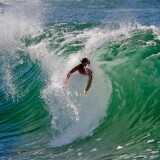 A body surfer rides a high wave at the Wedge on September 1, 2011 in Newport Beach, California. 