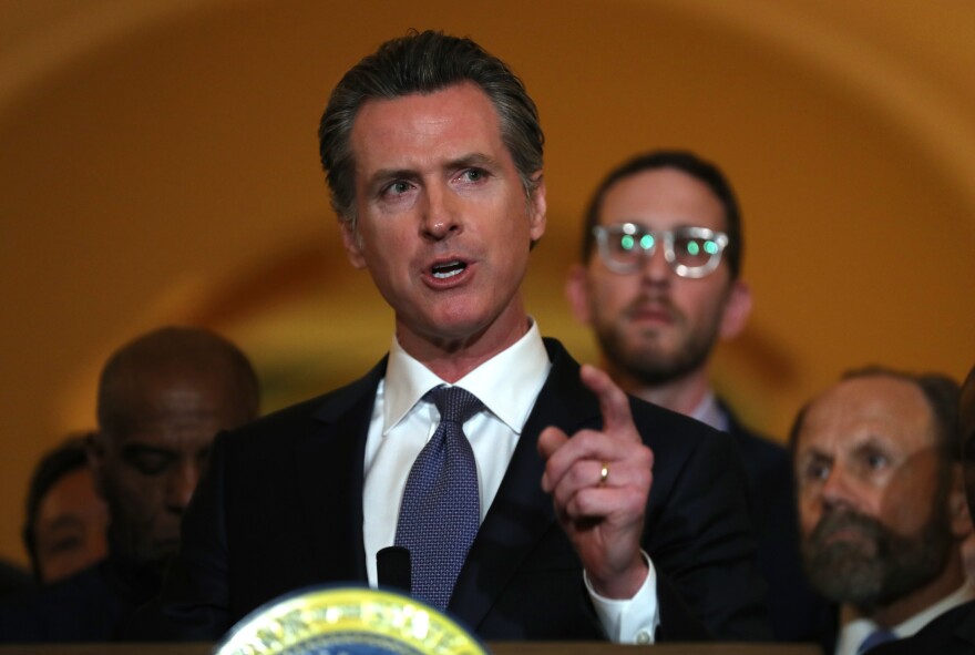 SACRAMENTO, CALIFORNIA - MARCH 13: California Gov. Gavin Newsom speaks during a news conference at the California State Capitol on March 13, 2019 in Sacramento, California. Newsom announced today a moratorium on California's death penalty. California has 737 people on death row, the largest death row population in the United States.  (Photo by Justin Sullivan/Getty Images)