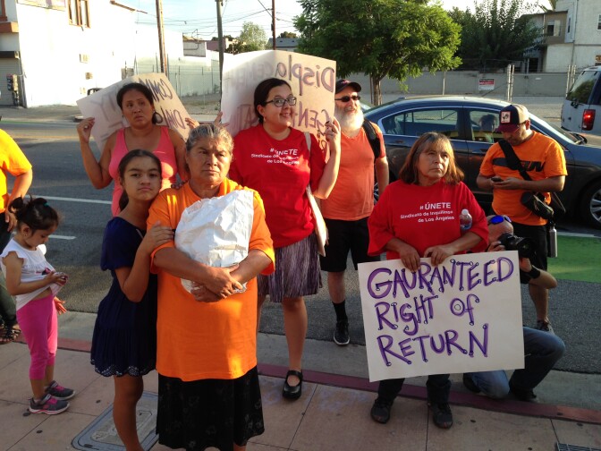 Tenants living in a row of houses in Boyle Heights say they want to be guaranteed the right to live in the new housing complex that is replacing their homes. 