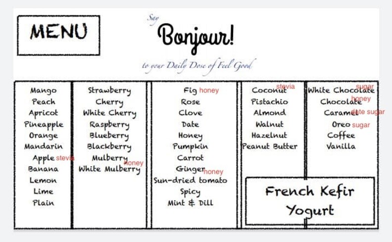 BONJOUR YOGURT menu