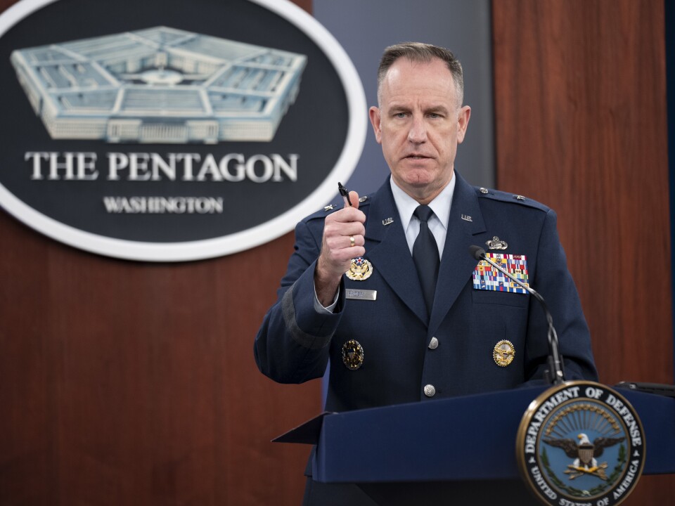 Pentagon spokesman Air Force Brig. Gen. Patrick Ryder speaks during a briefing on Jan. 17. On Thursday, he said a suspected Chinese spy balloon is "currently traveling at an altitude well above commercial air traffic and does not present a military or physical threat to people on the ground."