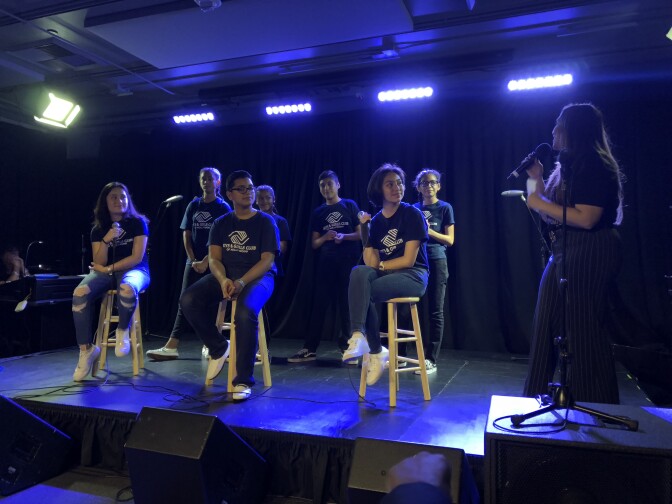 Students from the Boys & Girls Club of Hollywood answer questions about songs they wrote about their experiences being bullied. 