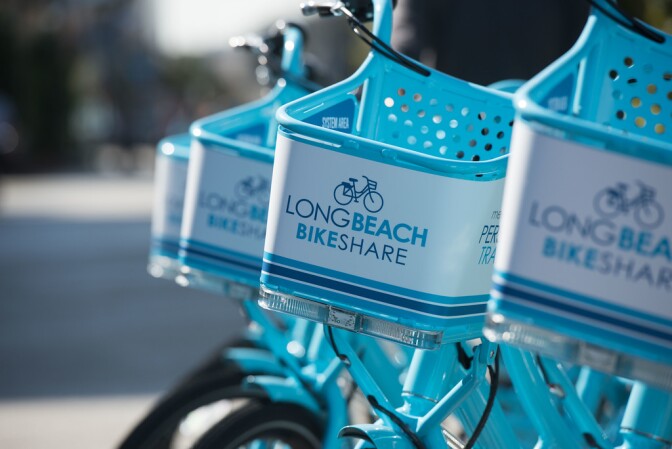 A photo from the unveiling of the Long Beach Bike Share program.