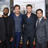 (L-R) Trevante Rhodes, Michael Shannon, Chris Hemsworth, and Michael Pena attend the world premiere of "12 Strong" at Jazz at Lincoln Center on January 16, 2018, in New York City. / AFP PHOTO / ANGELA WEISS        (Photo credit should read ANGELA WEISS/AFP/Getty Images)