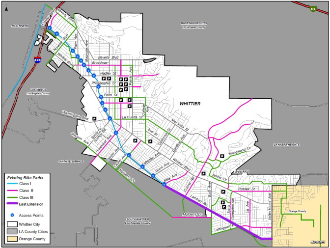 The proposed trail extension is shown in purple. 