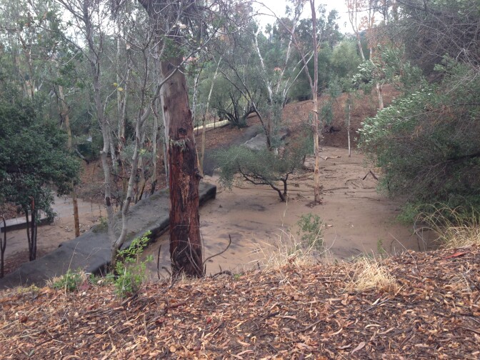 This is the basin Glendora city workers unclogged early Wednesday morning, Dec. 3, 2014. The flat part is filled with mud.