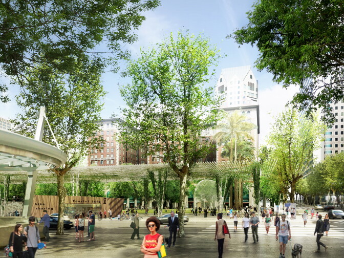 A rendering of the winning design for the new Pershing Square in downtown L.A. 