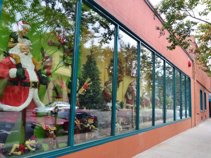 The Christmas window display outside Stats Floral and Crafts in Pasadena.