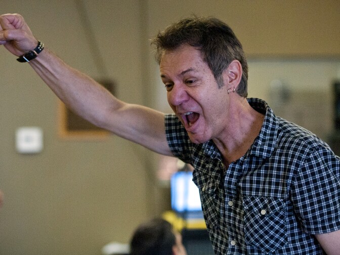 Founder and Studio Director John Paizis pumps up other performers as Rio Wyles does a rap cover of Led Zeppelin's "Dazed And Confused." Wyles' stage name is Soulshocka, and he recently performed at United Nations Headquarters in New York.