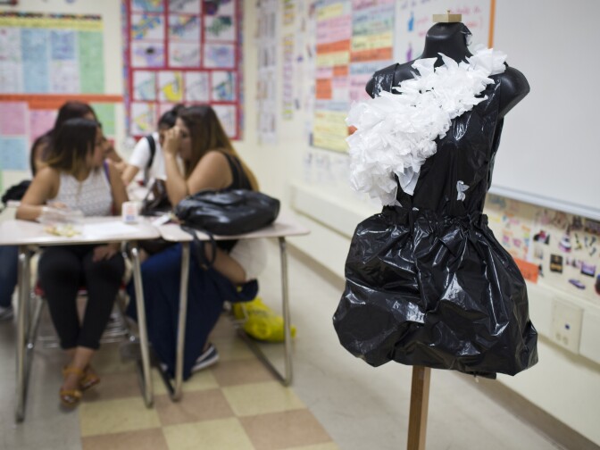 Geometry students at Hawthorne High School were challenged to design and make a dress using their knowledge of geometry. The dresses were worn during a fashion show in May.