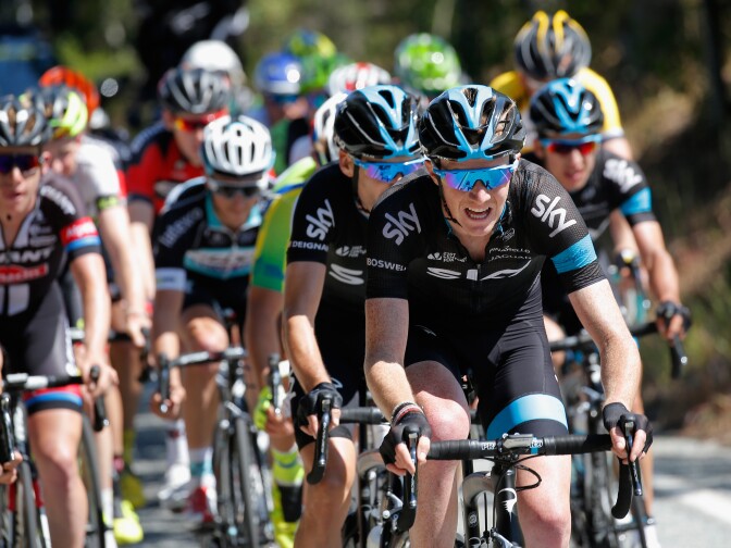 SAN JOSE, CA - MAY 12:  Ian Boswell of Great Britain and teammate Philip Deignan of Ireland riding for Team Sky lead a chase group as they pursue eventual winner Toms Skujins of Latvia riding for Hincapie Racing Team in stage two of the 2015 Amgen Tour of California on May 12, 2015 in San Jose, California.  (Photo by Doug Pensinger/Getty Images)