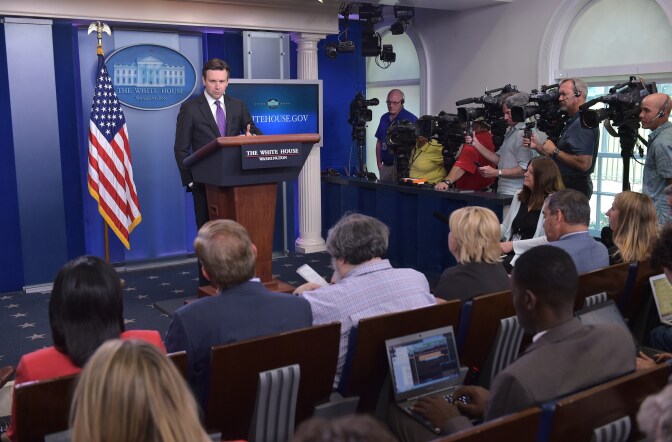 White House Press Secretary speaks on June 12, 2015 in the Brady Breifing Room of the White House in Washington, DC. 