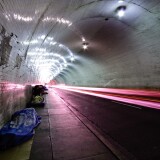 Homeless people asleep in the 2nd Street Tunnel in Los Angeles on December 30, 2010.