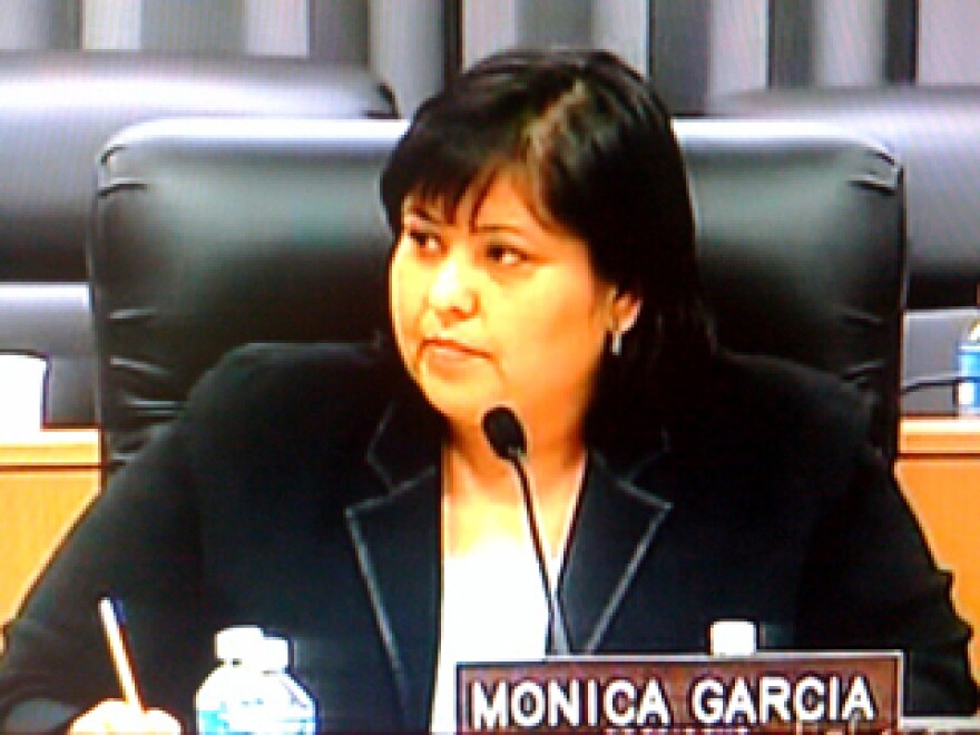 LAUSD Board President Monica Garcia discussing layoffs