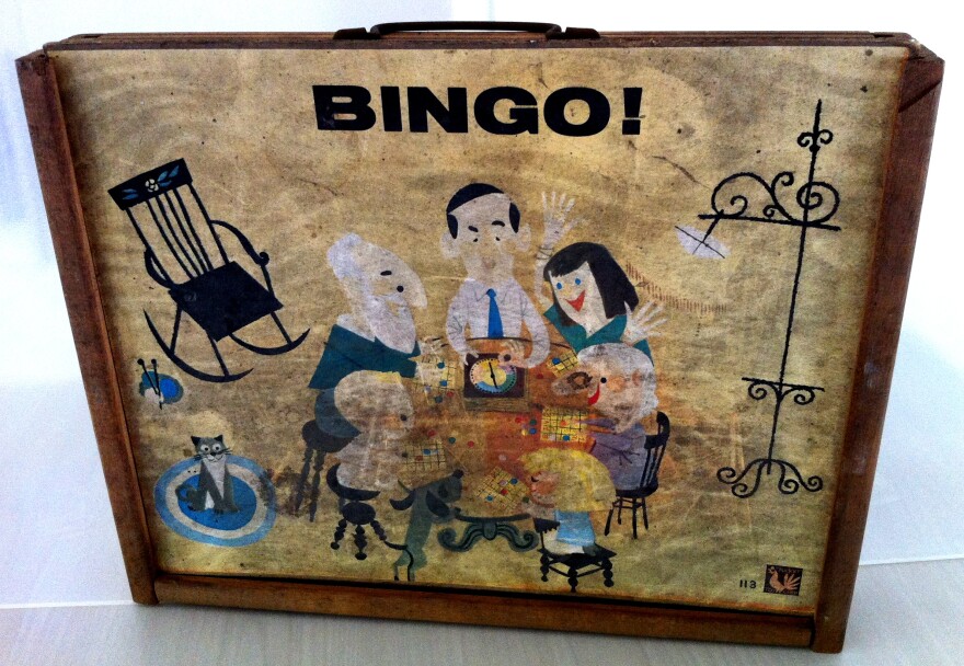 The front of a mildewed Bingo game, rescued from the fallout shelter by Deb Kaufman, whose father built the refuge. 