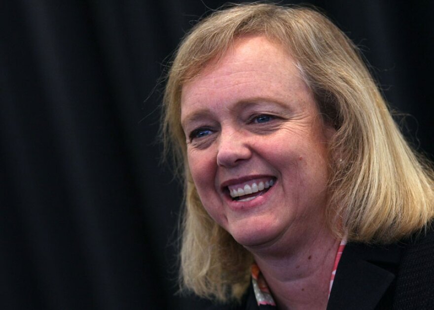 Former eBay CEO and Republican candidate for California governor Meg Whitman smiles as she speaks to members of the Silicon Valley Leadership Group at the Yahoo! headquarters April 27, 2009 in Sunnyvale, California.