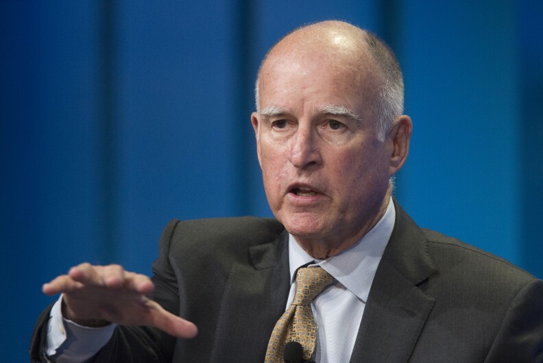 File: California Gov. Jerry Brown talks about new efforts to cope with climate change during a panel discussion at the 18th annual Milken Institute Global Conference on April 29, 2015 in Beverly Hills.