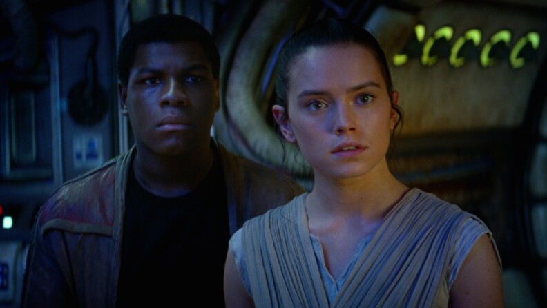 John Boyega and Daisy Ridley in "Star Wars: The Force Awakens."