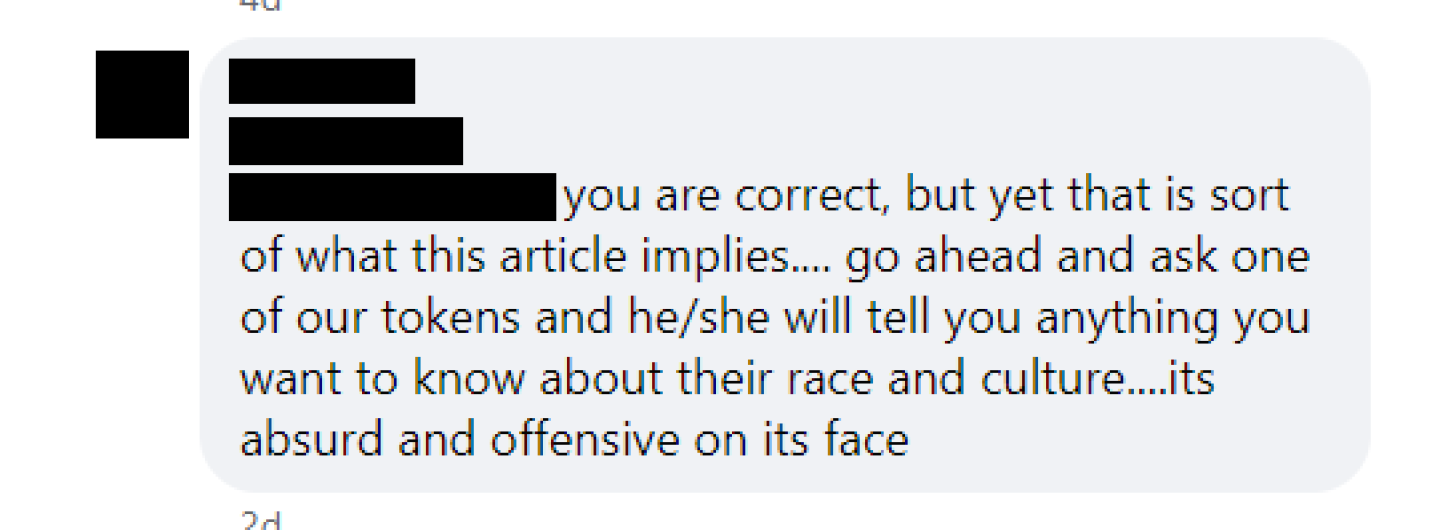 Facebook post criticizing LAist's Racism 101 project.