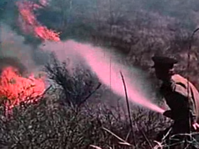 Firefighters struggle to put out the 1961 fire in this scene from 'Design for Disaster.'