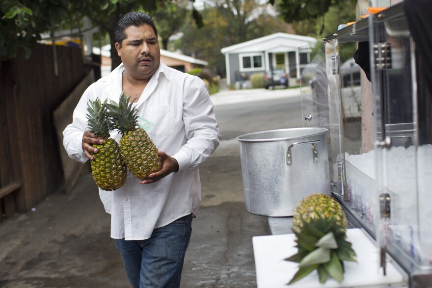 Delfino Flores has been a street fruit vendor in the Highland Park neighborhood of Los Angeles for 15 years.