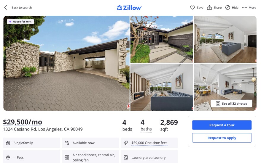 A screenshot of a Zillow listing for a Bel Air rental the morning of Jan. 11, 2025. The listing was later taken down.