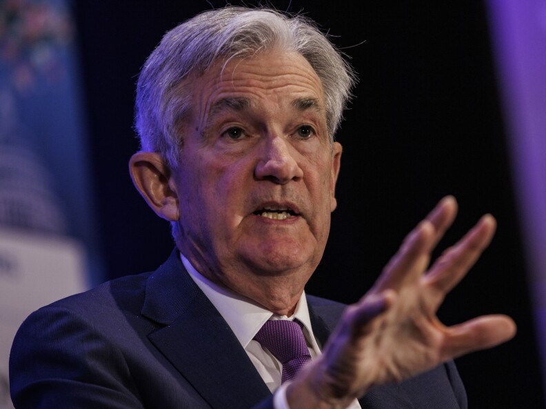 Federal Reserve Chair Jerome Powell speaks during a luncheon at the 2022 NABE Economic Policy Conference at the Ritz-Carlton on March 21, in Washington, D.C.