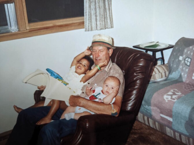 Harry Golomski with Libby Stroik (left) and one of her siblings in 1991.