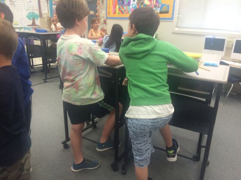 Students at Vallecito Elementary School in San Rafael use their new standing desks.