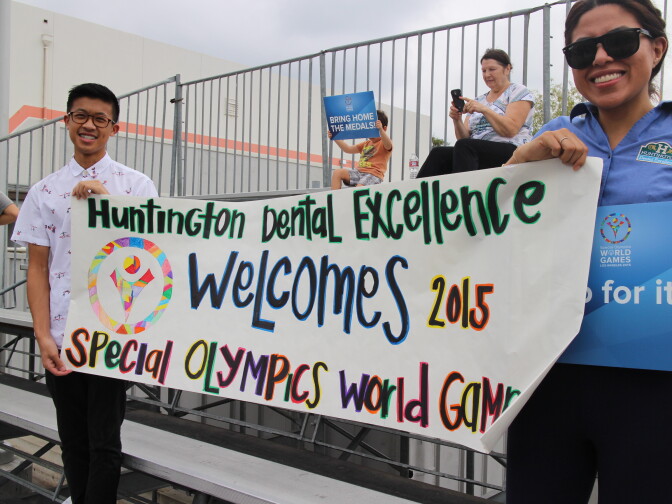 Local businesses came out to welcome Special Olympic teams in South Pasadena Wednesday, July 22, 2015.
