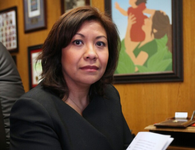 In this Feb. 16, 2012, file photo, Assemblywoman Norma Torres, D-Pomona,  poses in her Capitol office in Sacramento, Calif.  Torres  received 44 percent of the vote in a special election for the 32nd Senate District seat.  She faces Ontario Mayor Paul Leon, a Republican , who received 26 percent, in a May 14 runoff election.
