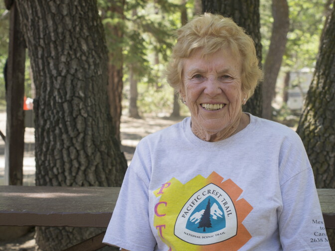 Teddi Boston sits down in the San Gorgonio Wilderness in June 2015. At 88, Boston is still an active volunteer with outdoor organizations including the Pacific Crest Trail Association. 