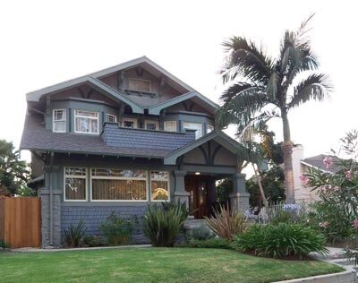 A blue single family home