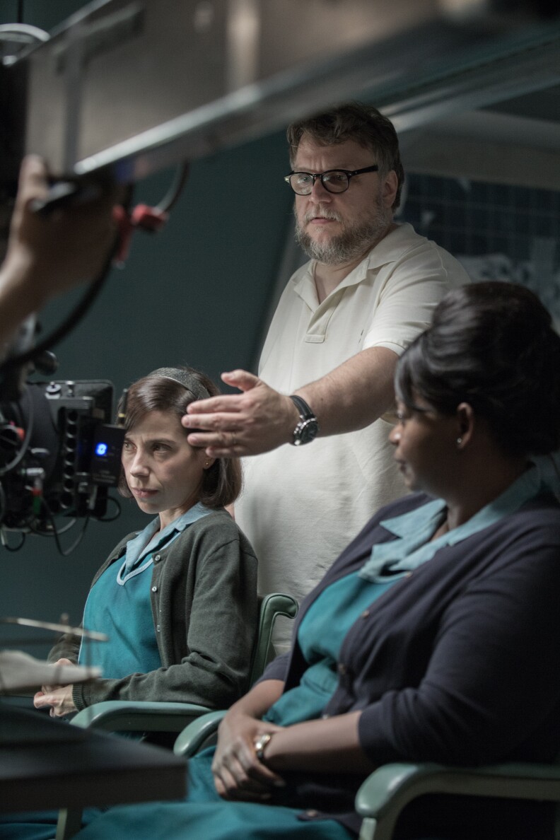 Sally Hawkins, Director/Writer/Producer Guillermo del Torro and Octavia Spencer on the set of THE SHAPE OF WATER. Photo by Kerry Hayes. © 2017 Twentieth Century Fox Film Corporation All Rights Reserved
