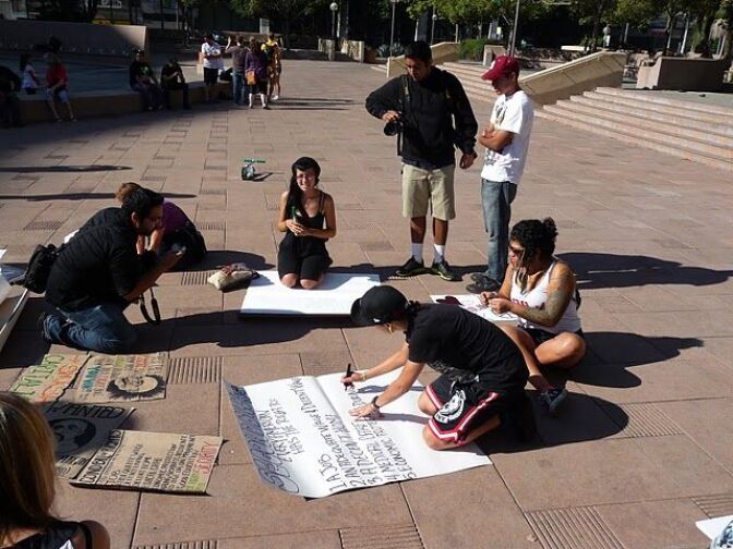Protesters marching Downtown L.A. for "Occupy L.A."