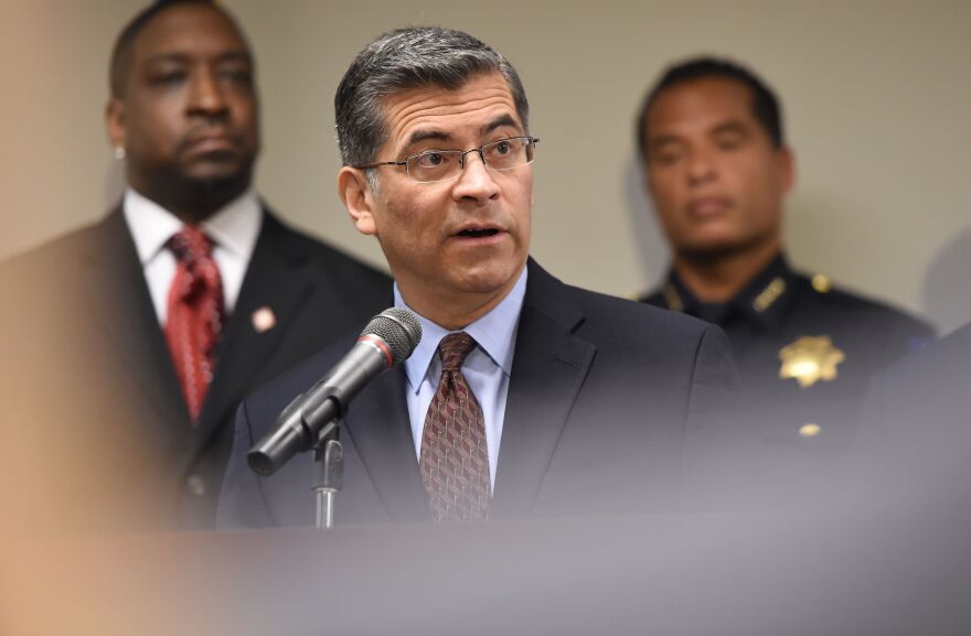 California Attorney General Xavier Becerra speaks to members of the media about the investigation of the shooting death of Stephon Clark in Sacramento, California on March 27, 2018.