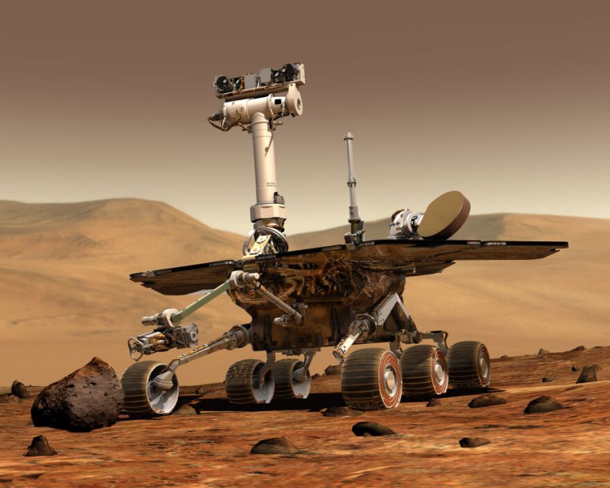 Artwork depicting the Mars Rover on Mars.