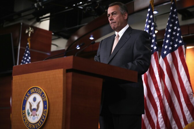U.S. Speaker of the House Rep. John Boehner (R-OH) speaks to members of the press during a news conference September 12, 2013 on Capitol Hill in Washington, DC. Boehner held the news conference to discuss House Republican agendas.  