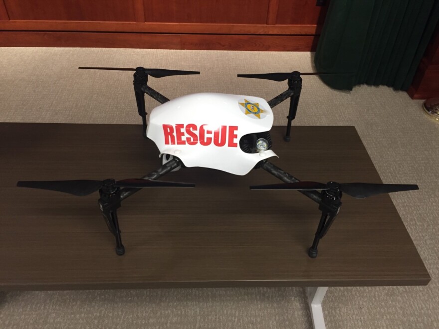 LA Sheriff's officials unveiled their first drone Thursday, January 12, 2017, at the Hall of Justice in downtown LA.