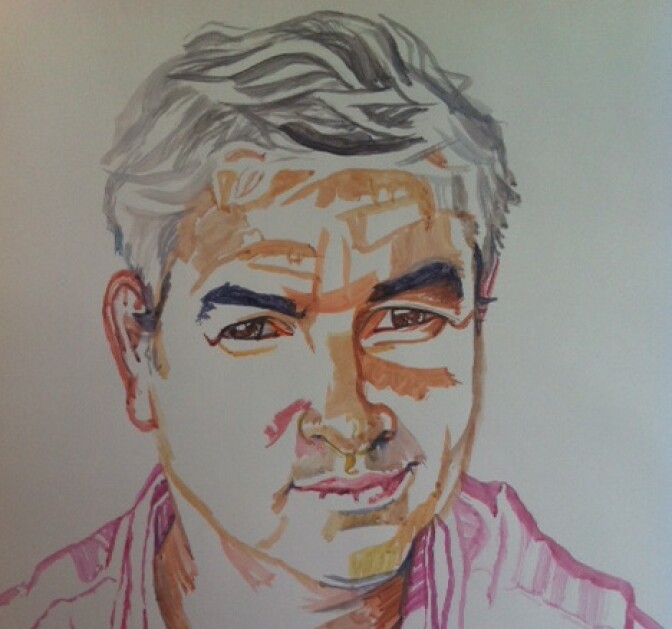 A photo taken of a David Kipen portrait by Don Bachardy, used with David Kipen's permission, 2014