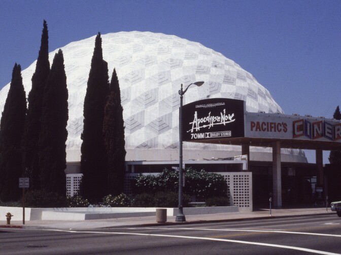Exterior view of the Cinerama Dome movie theatre in Hollywood, California, June 1981. 