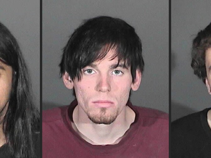Steven Aguirre (at left), 21, a transient; Jonathan Jarrell (center), 23, of Irwindale; and Clifford Henry (at right), Jr, 22, of Glendora, have been accused of starting the Colby Fire in Glendora.  