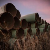 GASCOYNE, ND - OCTOBER 14:  Miles of unused pipe, prepared for the proposed Keystone XL pipeline, sit in a lot on October 14, 2014 outside Gascoyne, North Dakota.  (Photo by Andrew Burton/Getty Images)
